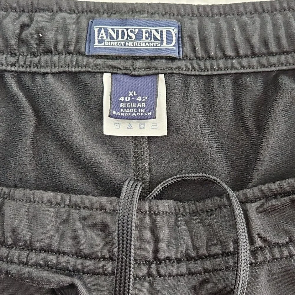 Lands' End Double‎ Stripe Jogger Men's XL (40-42) Black Drawstring Elastic Waist